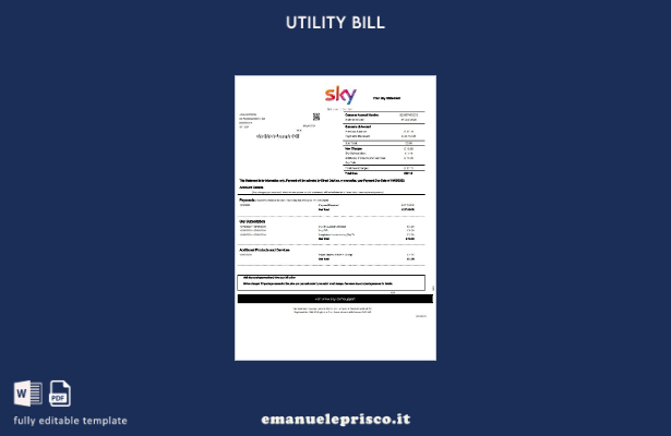 stile verificato Modello di estratto conto per bolletta delle utenze Sky del Reg
